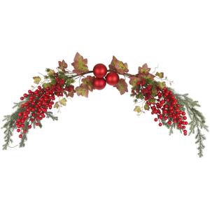 Christmas Swag for Front Door 49" Artificial Door Swag Xmas Decorative with Red Berries Xmas Balls Christmas Swags for Stair Fireplace Mantle Mailbox Window Holiday Decor