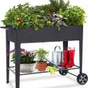 Raised Planter Box with Legs Outdoor Elevated Garden Bed On Wheels for Vegetables Flower Herb Patio
