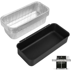 70379 Catch Pan & 6498 Drip Pan Liners for Weber Genesis II 400/600, Summit 400/600 Series Grills, Steel Grease Tray & 6417 10Pcs Foil Grease Pan Liners for Weber SmokeFire & 28''/36" Griddle