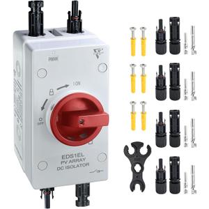 Solar Disconnect Switch DC1500V 32Amp 4-Pole 1-in 1-Out Solar Isolator Switch Solar Panels Disconnect with Waterproof IP66 Enclosure for Rooftop Solar Systems, RVs and Boat