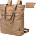 GOLF SUPAGS Foldaway Convertible Tote Backpack Lightweight Nylon Daypack for Women Men City Pack Versatile Backpack for Leisure Travel, Gravel Brown