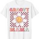 Cute Groovy Mama Matching Family Birthday Party Daisy Flower T-Shirt (L, White)