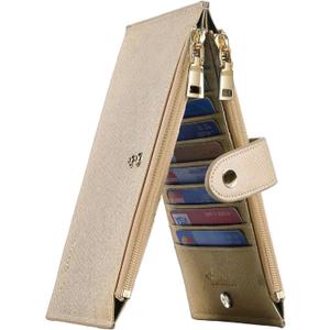 Travelambo RFID Wallet Women Large Size Bifold Multi Card Wallet Case with Zipper Pocke Credit Card Holder for Women (Gold Champagne 3310F)