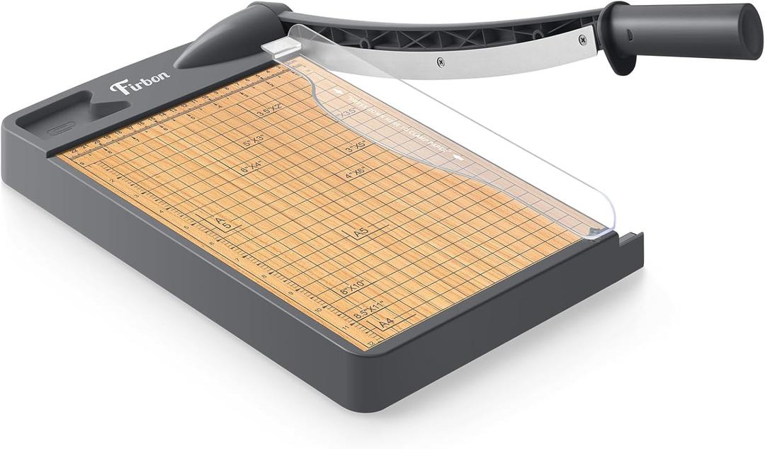 Firbon 12-Inch Wood Base Guillotine Paper Cutter, Heavy Duty 12-Sheet Capacity Precision Paper Trimmer for Cardstock, Photos, A4 Paper, Office & Classroom