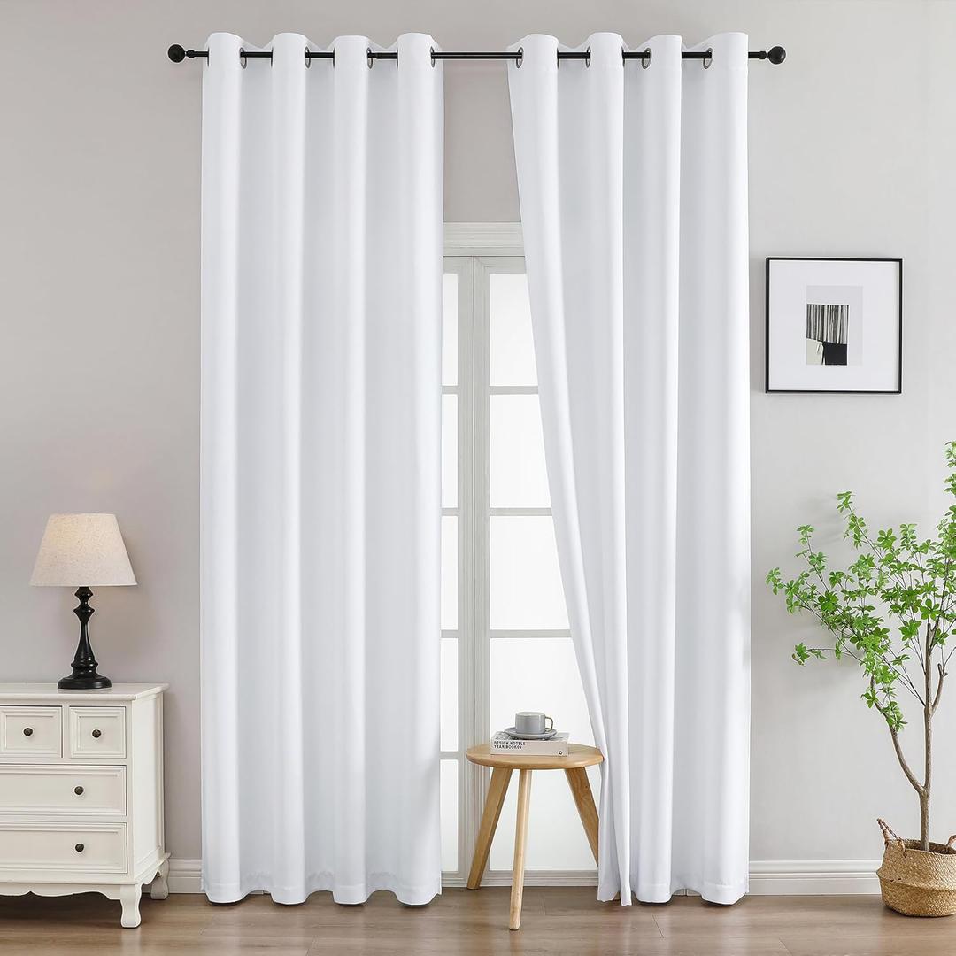 Simplebrand Pure White Curtains for Bedroom Living Room 96 Inches Long 2 Panels Set, Light Filtering Thermal Insulated Curtains & Drapes, Solid Grommet Noise Reducing Window Treatment, W50 x L96 Inch