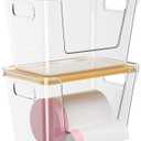 Delamu Trash Bag Dispenser with Bamboo Lid, Acrylic Trash Garbage Holder for 4-33 Gallon Bags, Space-Saving Under Sink Organizer for Kitchen, Cabinet, Pantry, 2 Pack