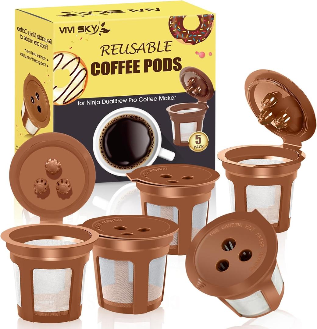 VIVI SKY Reusable Coffee Filter for Ninja Coffee Maker, 4 cone Coffee Maker Filter #4 for Ninja Dual Brew Coffee Maker Ninja Coffee Accessories (5* K Cups)