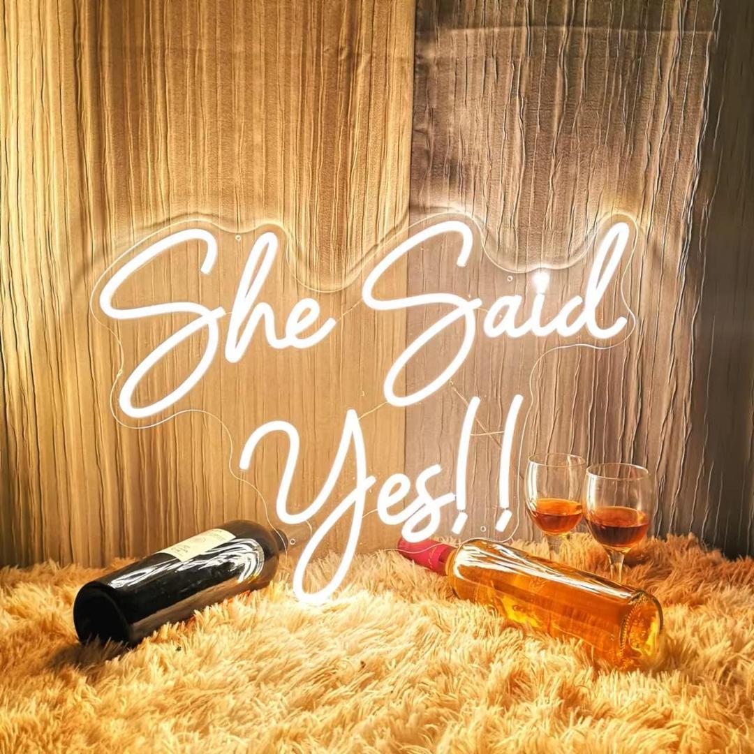 Large She Said Yes Neon Sign for Wedding Proposal Party, Wall Dcor, Flex Led Neon Light Signs for engagement party, Wedding Decoration, Romantic Neon Sign gift 23x16.3 IN, Warm White.