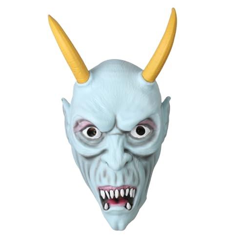 JooyDeepot Halloween Scary Devil Costumes Mask for Adult creepy demon Full Head Fanged Latex Mask with Sharp Corner Masquerade Cosplay Costumes Party Props