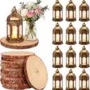 12 Set 7" Wedding Lantern with LED and 7-8" Wood Slice,Brown