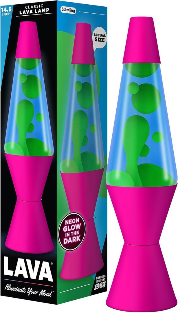 Lava The Original Lamp - 14.5" Neon Pink - Classic Liquid Motion Lamp - Green/Yellow and Blue Liquid - Item #2383