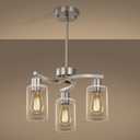 CNRATYE 3-Light Brushed Nickel Pendant Lighting for Kitchen Island, Hanging Dining Room Light Fixtures Over Table, Industrial Chandelier for Entryway Hallway Foyer Bedroom, Clear Glass Shade