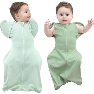 2 Pack Baby Sleep Sack 3-6 Months Soft Cotton Arms Up Swaddle for Newborns Boys Girls, 3-Way Transitional Wearable Sleeping Bag Snug Fit with Removable Cuff Sleeves, 2-Way Zipper Easy Diaper Changing