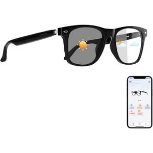 AI Translation Glasses, Smart Glasses Powered by Chat GPT, Photochromic Lenses, Support 160+ Languages, Real-Time Translation via APP, Bluetooth Glasses for Men & Women, Meeting Travel Trade (Black)