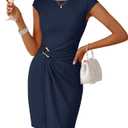 MEROKEETY Women's Summer Cap Sleeve Bodycon Short Dress 2026 Wrap Elegant Cocktail Wedding Guest Party Date Night Dresses, Navy, XL