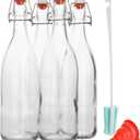 AYL Flip Top Glass Bottle [1 Liter / 33 fl. oz.] [Pack of 4] Swing Brewing Bottle with Stopper for Beverages, Oil, Vinegar, Kombucha, Water, Soda, Kefir Airtight Lid & Leak Proof Cap Clear