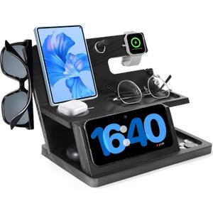 Gifts for Men 3-in-1 Charging Stand Compatible with iPhone 16 Charger Station, Nightstand Organizer Wood, Fathers Day Perfect for Dad Husband Boyfriend Son, for iPhone 16/15/14/13/12 and Pro, Watch