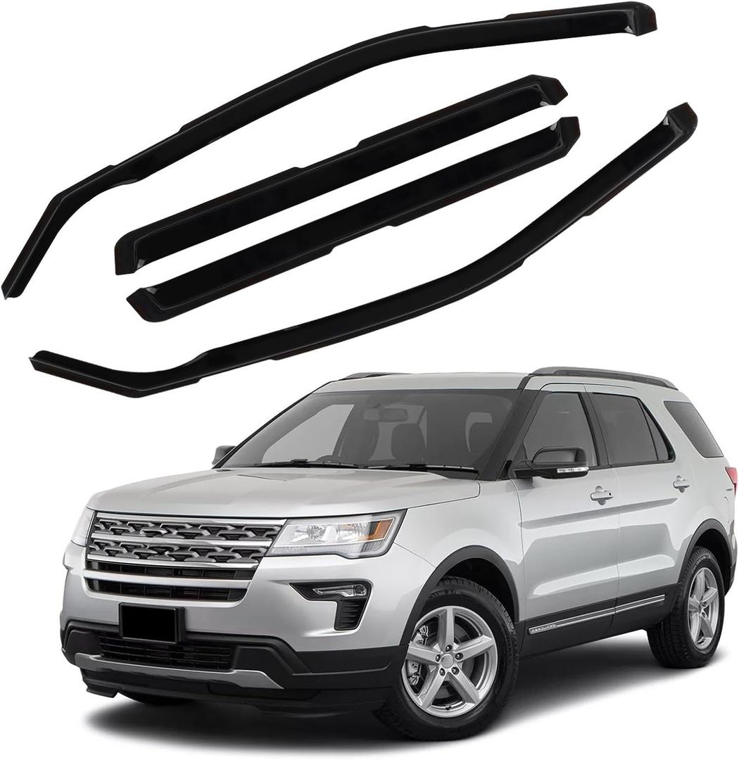 in Channel Rain Guards Fit for Ford Explorer 2011 2012 2013 2014 2015 2016 2017 2018 2019, Durable Vent Window Visors, Smoke Tinted Wind Deflectors, Vent Shade Shield, 4 PCS