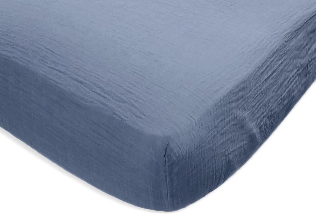 SwaddleDesigns Softest Cotton Muslin Fitted Crib Sheet, Toddler Sheet for Boys & Girls, Fits Standard Crib Mattress (28 x 52 inches), Denim