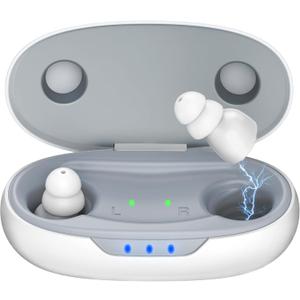 OTC Hearing Aids for Seniors - Hearing Aids with Digital Chips, Supermini Rechargeable Hearing Amplifiers Invisible with 16-Channel Sound Processing 3 Volume and 80H Wireless Charging Case (White)
