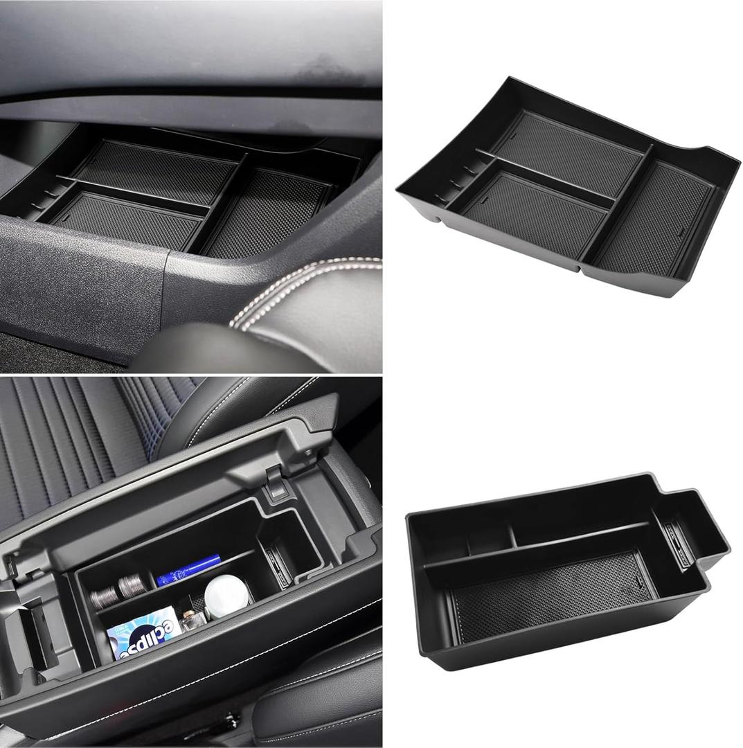 HGWEI 2PCS Center Console Organizer Compatible with Nissan Rogue 2021-2026 Interior Accessories, Rogue Lower Console Armrest Storage Box Insert Secondary Tray (Not for Rogue Sport), Black