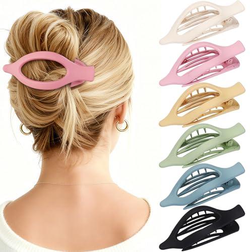 Flat Hair Clips for Women - 6 PCS French Flat Claw Clips Medium Hair Clips for Girls Large Hair Claw Clips for Thick or Thin Hair Strong Hold No Slip Hair Accessories for women (Light Colorful)