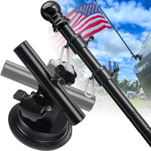 Flag Pole Kit with Suction Cup Holder - 5ft Stainless Steel Flagpole, 400lbs Suction Secure Mount with 0-90 Adjustable Angle - No Drill, Rustproof for Outdoor Camper,Rv, Boats,Truck,Suvs