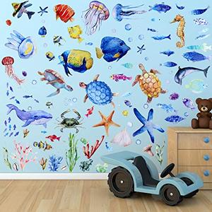 116 Pieces Ocean Wall Decals Under The Sea Fish Wall Nursery Decals Removable Marine Animals Peel and Cute Stickers Art for Kids Bedroom Living Room Bathroom Decoration(Lovely Colors)