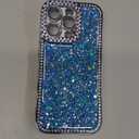 Lafunda for iPhone 15 Pro Max Case Glitter, Luxury Shiny Bling Sparkly Bumper Cover with Crystal Diamonds for Women Girls Soft Slim Shockproof Protective Phone Case for iPhone 15 Pro Max 6.7", Blue