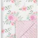 Floral Minky Baby Blanket 30 x 40 Inches for Girls, Soft Plush Receiving Blanket with Dotted Back, Gift for Newborn Infant Toddlers, Baby Shower, Christmas Birthday