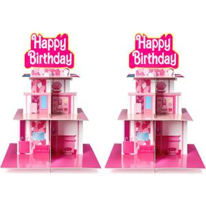 Pink Cupcake Stand 3-Tiered Cardboard Cake Stand Dessert Table Displays Pink Princess Assemble Cupcake Tower Holder Cake Tier for Happy Birthday Party Decoration Favors Baby Shower, 2 Sets
