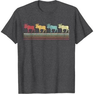Retro Moose Lover Funny Moose Vintage T-Shirt, Small, Gray
