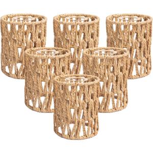 Defined Deco 6 Pack Rattan Lamp Shade,5x5x6Inch Chandelier Shades,Boho Small Lamp Shades Replacement,Cylinder Woven Lampshade for Floor Lamps,Table Lamp,Pendant Light,Wall Sconces Light Fixture