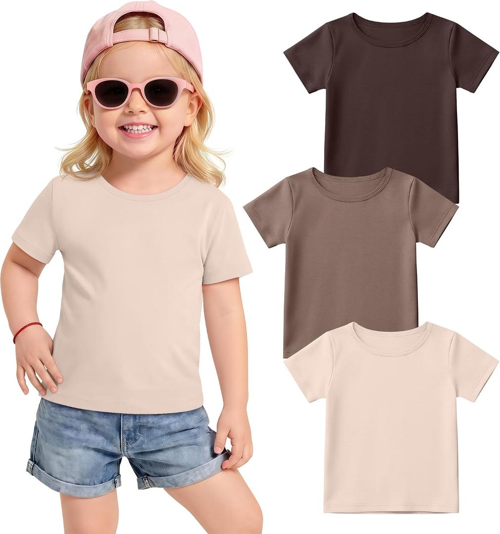 3 Pack Toddler Girls' T-Shirts | Baby Girls, Short Sleeve, Crew Neck, Basic Tops, Casual, Solid Tees, Summer, for Ages 18M-5T, Playwear, Daily Wear