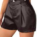Avanova Women Faux Leather High Waisted Shorts Pleated Casual Summer Shorts (Brown, L)