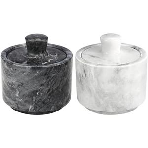 Flexzion Marble Salt Cellar with Lid - Salt and Pepper Bowls Dish Container for Kitchen - Marble Pepper Jar Storage Box Holder for Paprika, Herbs, Sugar, Jewelry & Watches