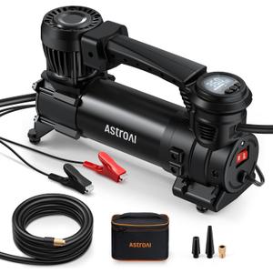 AstroAI T4 Heavy-Duty Air Compressor Truck Tire Inflator with 1.97CFM Auto Shutoff 12V, 120PSI Digital Screen with Alligator Clips, LED Light for Pickup, Truck, SUV RV for Up to 33 Inch Tires (White)