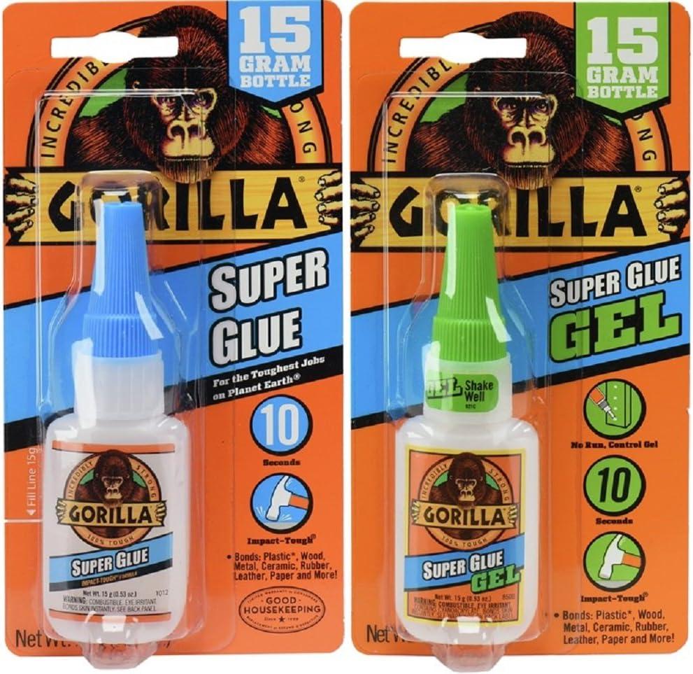 Gorilla Super Glue 15 Gram & Super Glue Gel 15 Gram Combo