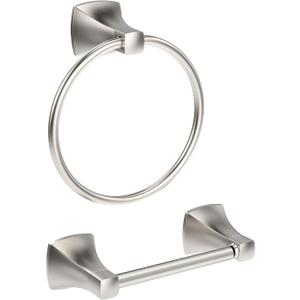 Bathroom Hardware Set 2 Pieces Toilet Paper Holder and Towel Ring Wall Mounted Stainless Steel and Zinc Alloy Brushed Nickel