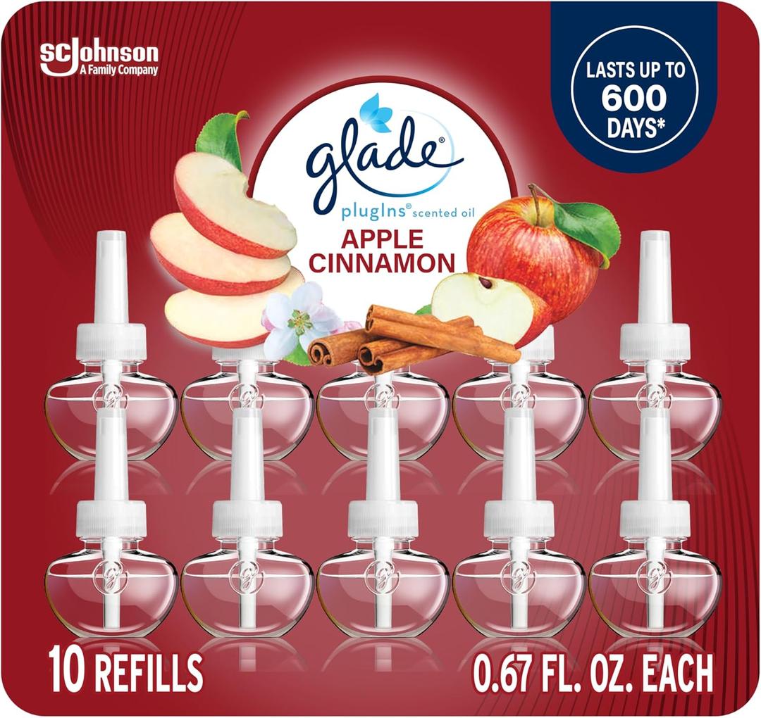 Glade PlugIns Refills Air Freshener, Scented and Essential Oils for Home and Bathroom, Apple Cinnamon, 6.7 Fl Oz, 10 Count