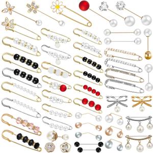50 Pcs of Artificial Pearl Brooches Elegant Hat Safety Pins Decorative Dress Brooch Sweater Shawl Pin Collar Women Artificial Crystal Cardigan Clip Jewelry Girls Clothing Decoration Accessories1
