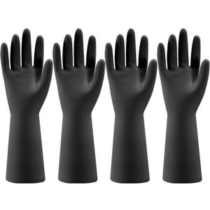 Bamllum 4 Pairs Rubber Kitchen Dishwashing Gloves - Reusable Household Cleaning Gloves for Washing Dishes and Cleaning Tasks, Flexible Long-lasting and Non-Slip (Small, Black)