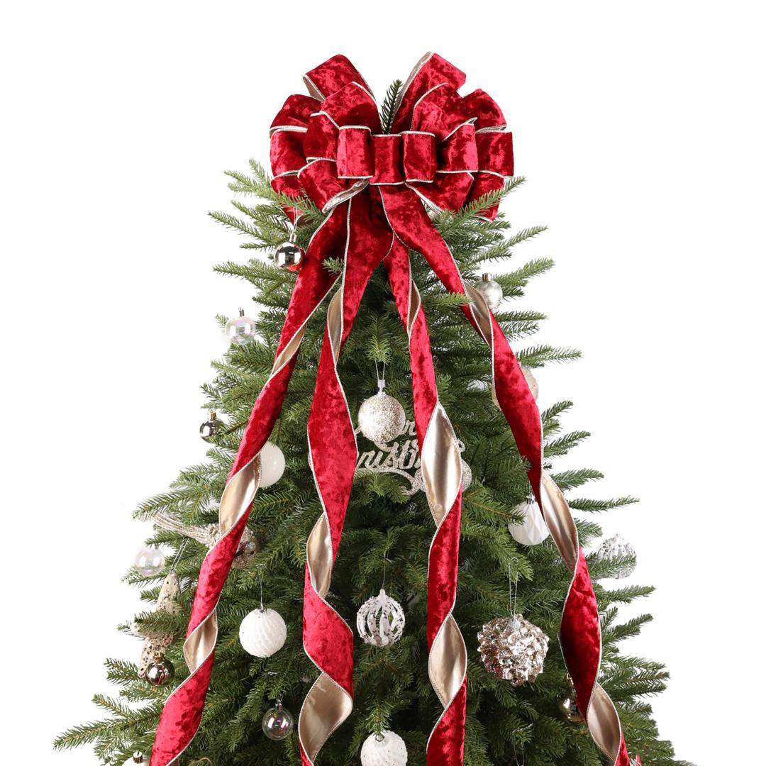 Burgundy Christmas Tree Topper Bows 13 x 53 Large Burgundy Velvet Christmas Decorative Bows with Long Streamers for Wreaths Door Staircase Ornaments Holiday Crafts Home Decor