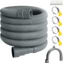 10FT Washing Machine Drain Hose, Universal Dishwasher Hose Extension Kit with 1 U-Bend Holder, 1 Extension Adapter and 4 Hose Clamps