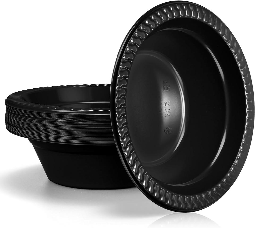 30 Pack 12 oz Black Disposable Plastic Bowls Dessert, Ice Cream, Salad, Soup Serving Cups for Party, Picnic, Food Snacks (Black)