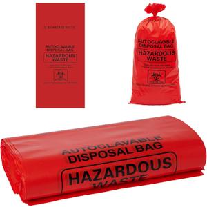 GUDGI 2-4 Gallon Red Polypropylene Biohazard Disposal Bags with Warning Label/ Sterilization Indicator, 24" x 12" x 12"x 3 mil(100 Pcs/ Pack)