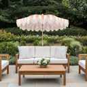 JONATHAN Y Mariner 6.5 ft. Striped Fringe Beach Umbrella, Coral Pink/White