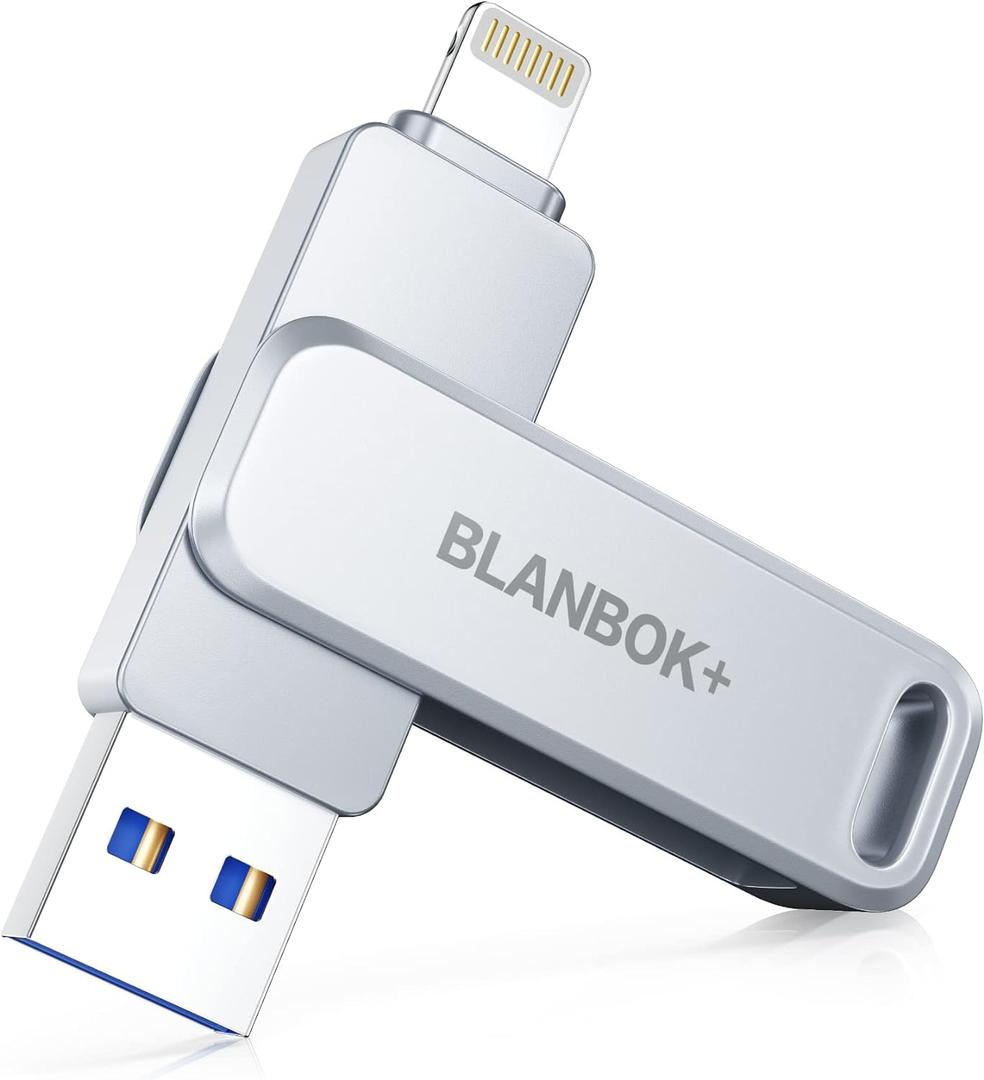 MFi Certified 256GB Flash Drive for iPhone Photo Stick, USB Memory Stick High Speed iPhone Flash Drive, External Memory Storage USB Stick Thumb Drive for iPhone/iPad/Android/PC (Metallic Silver)