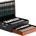 boldworks Silverware Storage Box Silverware Chest Case for Silver Flatware with Lid Tarnish Proof Felt Lined Partition and Drawer Holds Service for 14 Includes Polishing Cloth