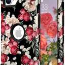PIXIU Unique Flower Pattern Compatible with iPhone 17e/16e 6.1 inch case,Heavy Duty Dual Layer Shockproof Full-Body Protective Sturdy Hybrid Cute Rugged Case for Women,Girls,Kids Rose
